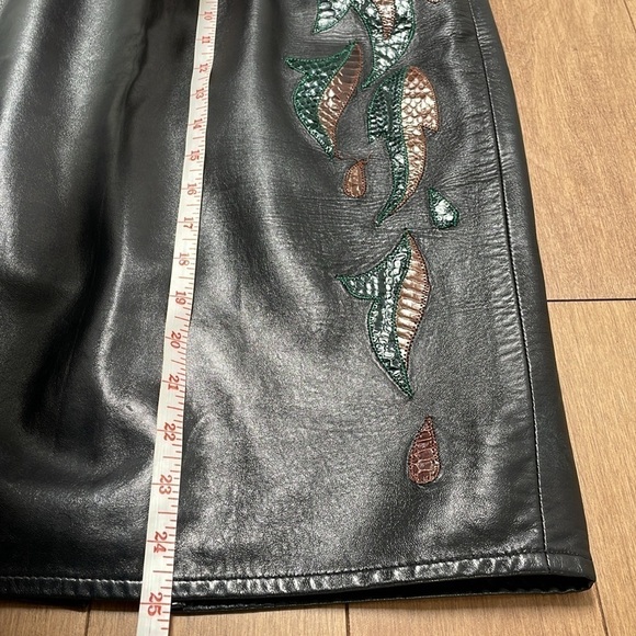 Vintage EREZ leather high waisted pencil skirt, embroidery, made in USA, size S - Picture 10 of 13